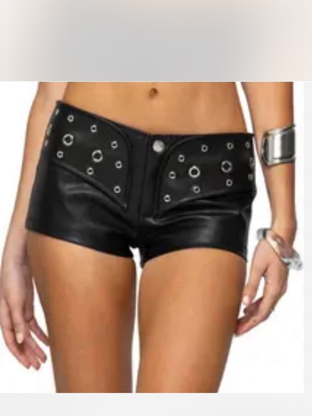 Edikted Black Faux Leather Grommet Cargo Shorts